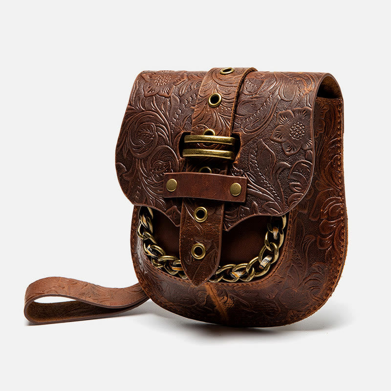 Retro Shoulder Bag For Women Steampunk Embossed Crossbody Chain Bag