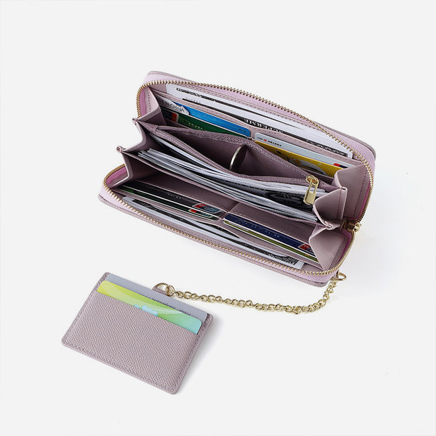 Horizontal Long Checkbook Wallet Solid Color Zipper Coin Purse