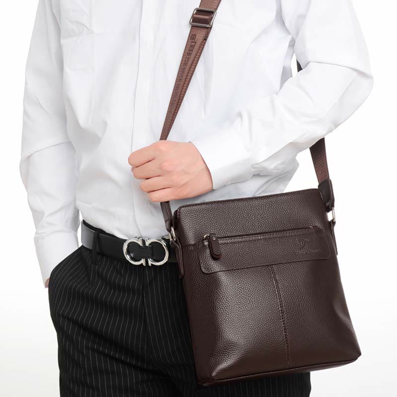 Messenger Bag for Men Lychee Pattern Genuine Leather Business Backpack