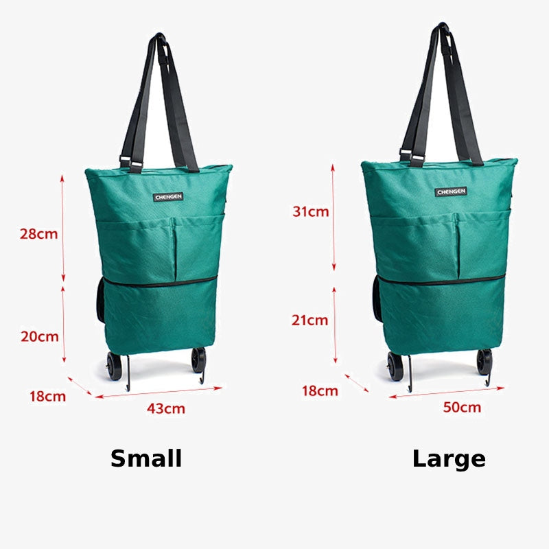 Supermarket Rolling Tote Detachable Foldable Wheels Shoulder Purse For Women