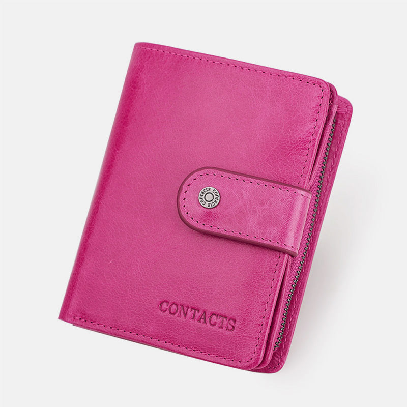 RFID Blocking Genuine Leather Multi-Card Buckle Wallet with Zip Coin Pocket