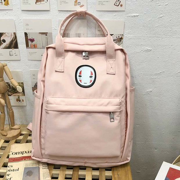 Backpack for Women Light Color Cartoon Smile Nylon School Handbag