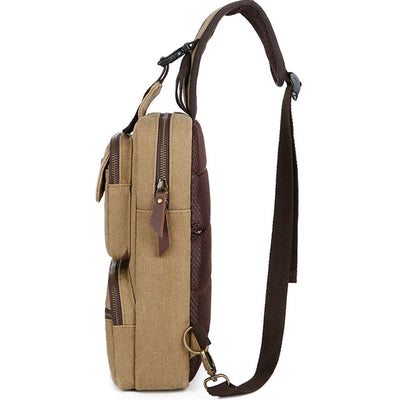 Men Canvas Sling Bag Multi-Pocket Scratch-Resistant Cross Body Bag