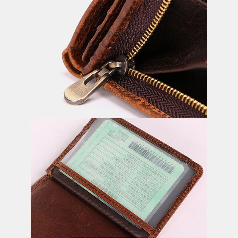 12 Card Slots Genuine Leather RFID Anti theft Short Wallet