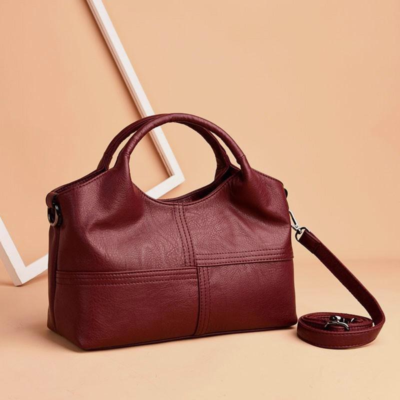 Soft Leather Handbags Stitching Solid Shoulder Bag