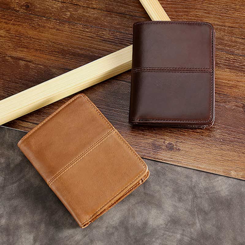 Men Bifold Wallet Real Leather RFID Blocking Short Wallet Coin Purse