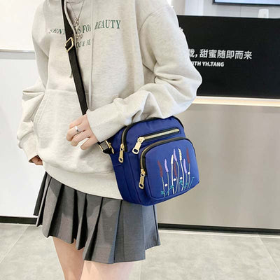 Lightweight Water & Tear Resist Women Purse Multi-pocket Embroidery Crossbody Bag Shoulder Bag