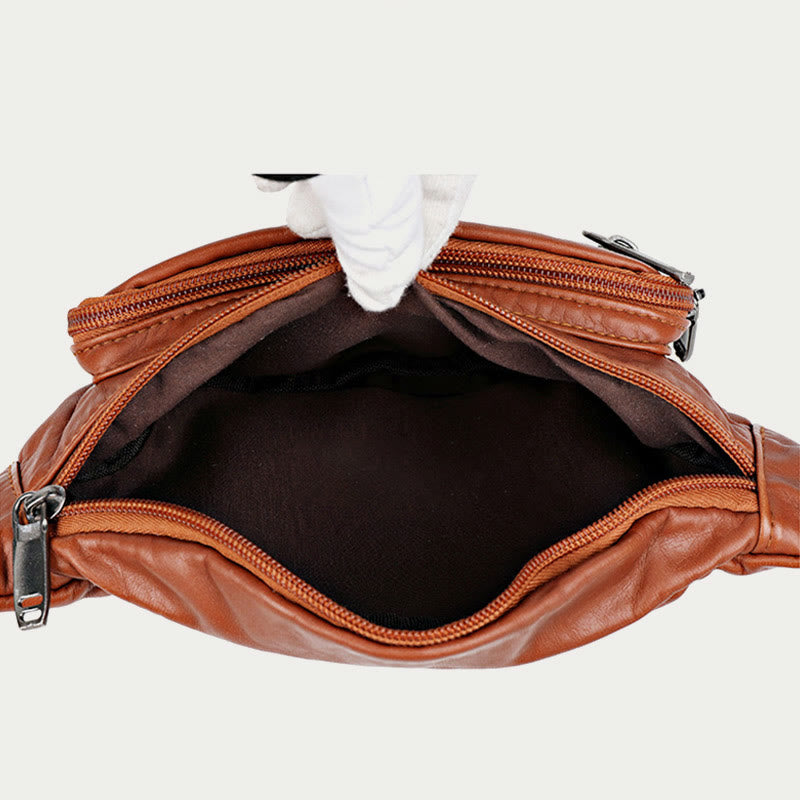 Rivet Waist Bag For Women Large Leather Crossbody Chest Bag