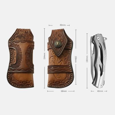 Clamshell Protective Holster Durable Carving Leather Waist Bag For Outdoor