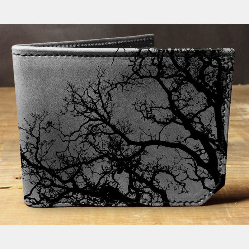 Men's Leather Wallet Bifold Tree Branch Printed Wallet Card Holder