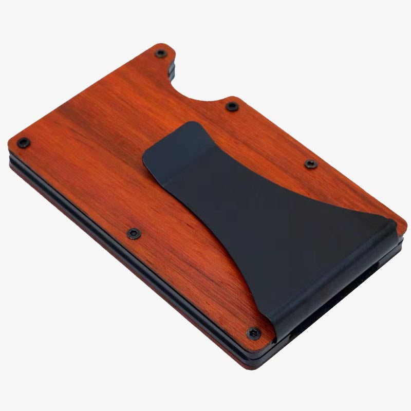 Women Men Wooden RFID Card Holder Alloy Large Money Clip