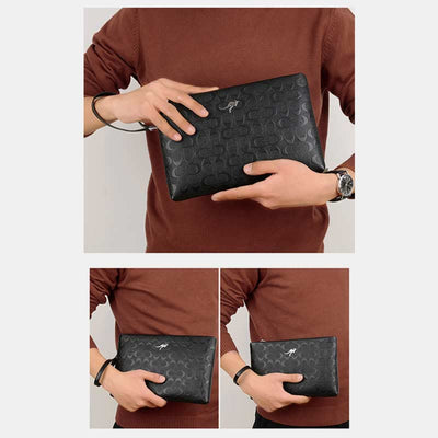 Clutch for Men Large Capacity Waterproof Black Leather Business Handbag