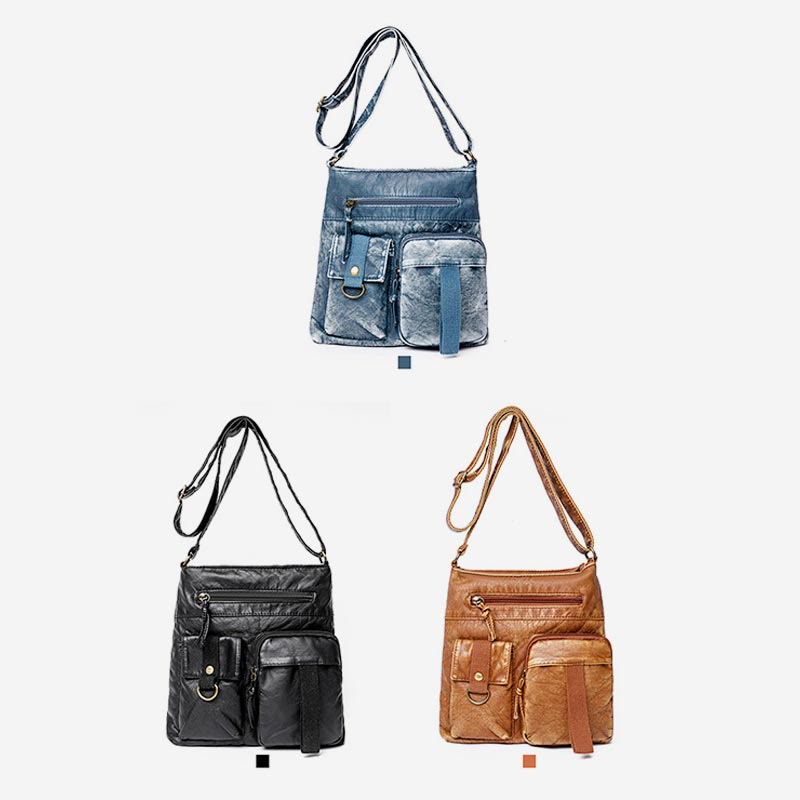 Crossbody Bag For Women Washed Casual Denim Leather Shoulder Bucket Bag