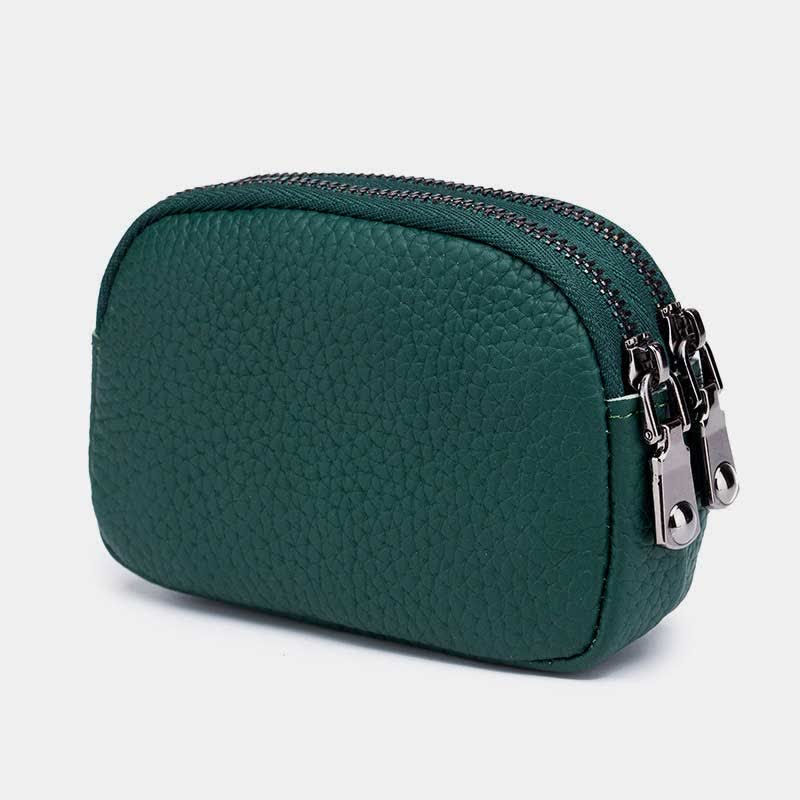 Women Genuine Leather Double Zipper Small Wallet Change Coin Purse