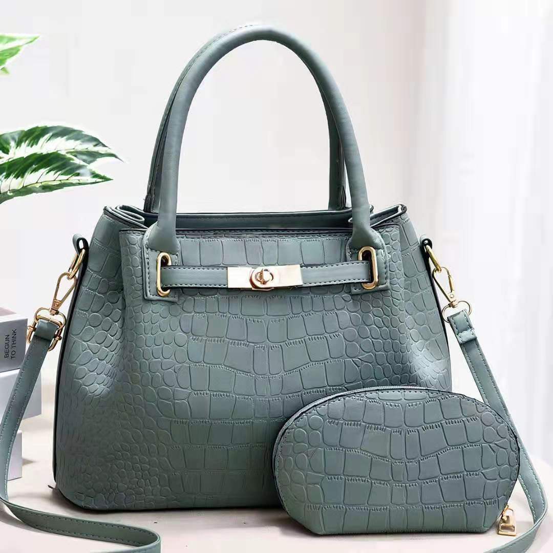 Elegant Bag Set Solid Color Crocodile Print Top Handle Purse