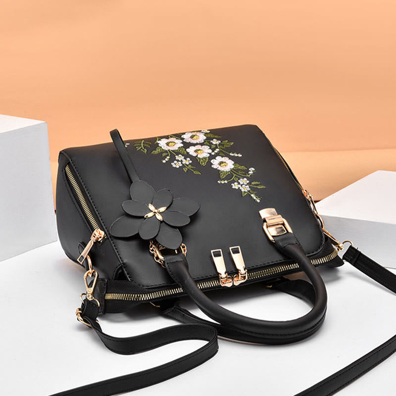 Floral Leather Handbag Women Outing Elegant Crossbody Bag