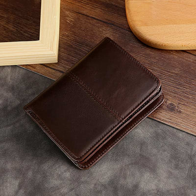 Men Bifold Wallet Real Leather RFID Blocking Short Wallet Coin Purse