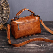 Top-Handle Bag For Women Wax PU Leather Retro Crossbody Bag