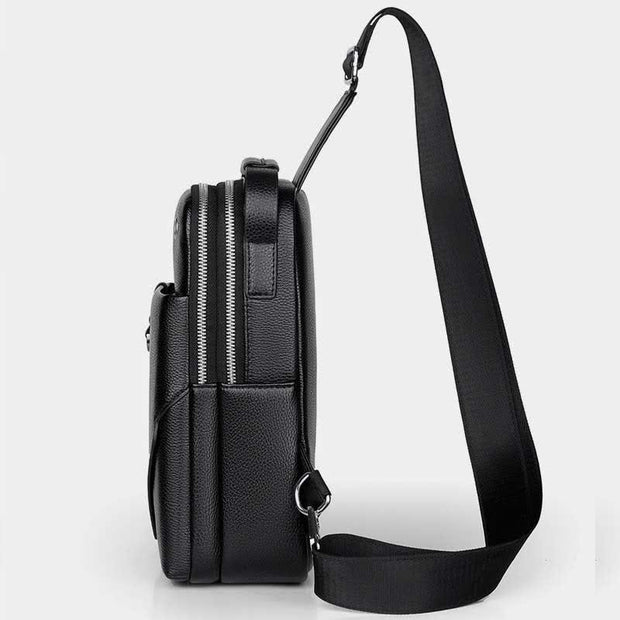 Men's Leather Sling Backpack Chest Crossbody Shoulder Bag for Travel Hiking