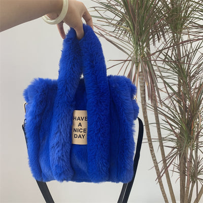 Crossbody Bag For Women Solid Color Faux Fur Large Handbag