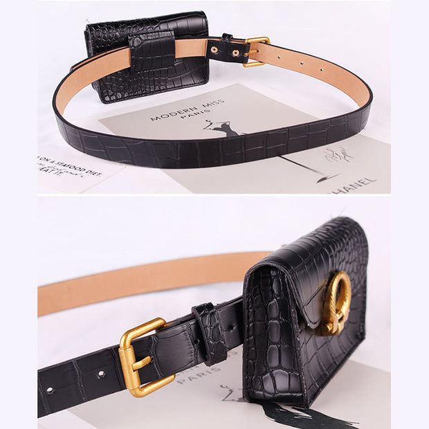 Stylish Waist Bag Retro Crocodile Print Mini Belt Purse