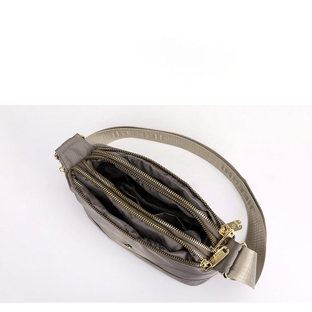 Triple Zip Small Crossbody Bag Lightweight Waterproof Nylon Shoulder Purses Handbags