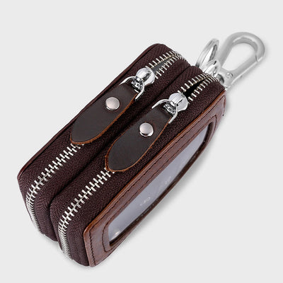 Retro Oil Wax Leather Car Key Chain Multi-function Storage Bag