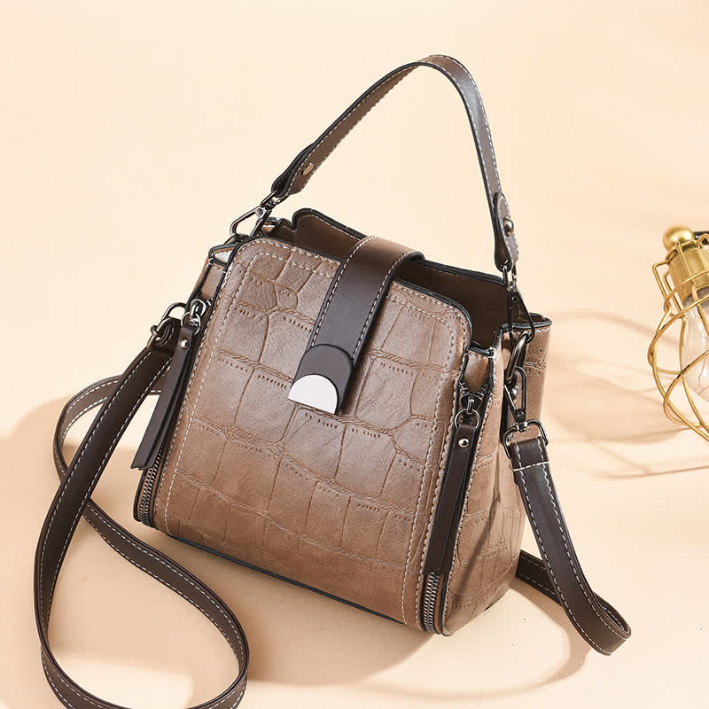 Top-Handle Bag for Women Daily Shopping Bucket Leather Crossbody Bag