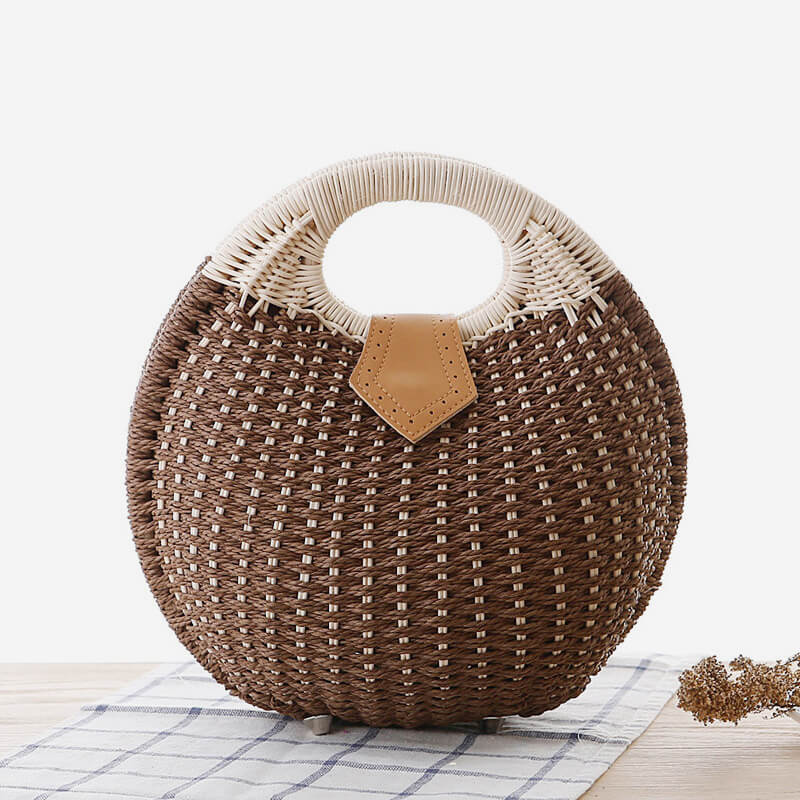 Casual Rattan Round Handbag