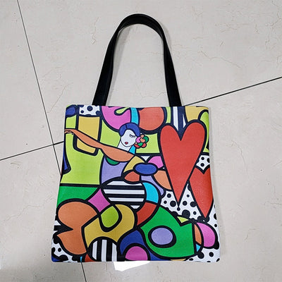 Graphic Painting Graffiti Tote Handbag for Women Lightweight Shoulder Bag