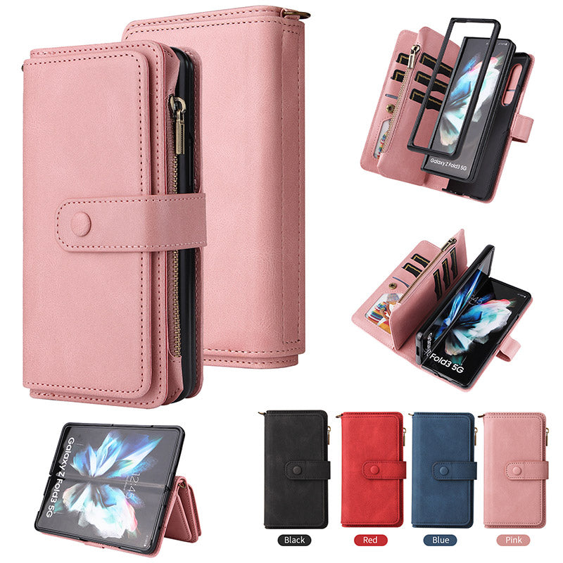 2-In-1 Wallet Case Cell Phone Case for Samsung Z Fold 3 4 Wristlet Zipper Card Holder