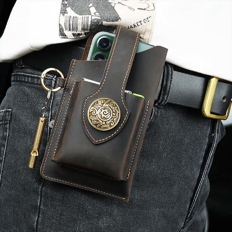 Retro Phone Holster Belt Pouch Leather EDC Security Pack Carry