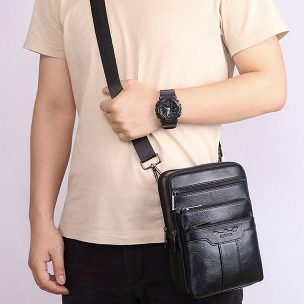 Messenger Bag For Men Three Styles Pockets Leather Crossbody Bag
