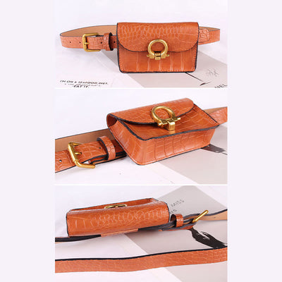 Stylish Waist Bag Retro Crocodile Print Mini Belt Purse