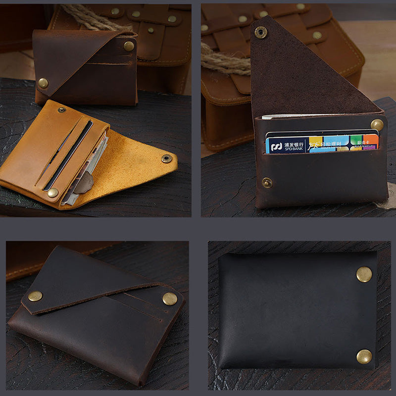 Retro Handmade Genuine Leather Card Holder Front Pocket Wallet Coin Purse