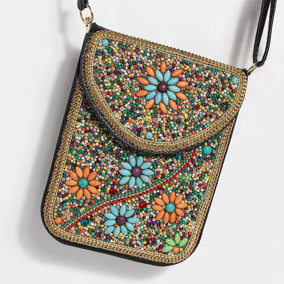 Bohemian Phone Bag Women Shell Flowers Pattern Magnetic Crossbody Bag