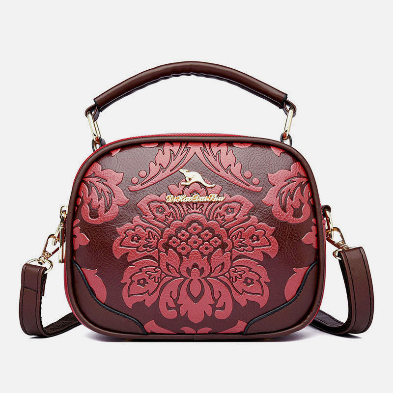 Floral Embossing Handbag For Women Double Compartment Crossbody Bag