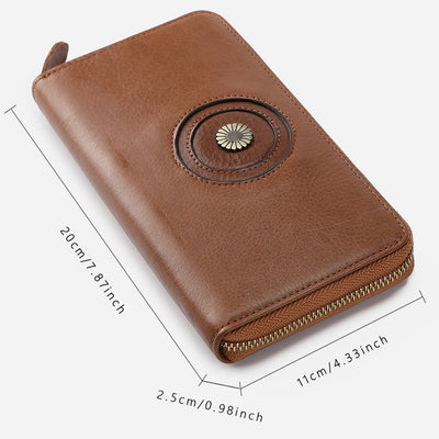 Genuine Leather Wallet For Women Men Solid Color Clutch Bag