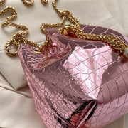 Evening Bag For Party Crocodile Pattern Sparkly Leather Bucket Bag