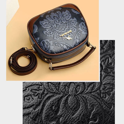 Floral Embossing Handbag For Women Double Compartment Crossbody Bag