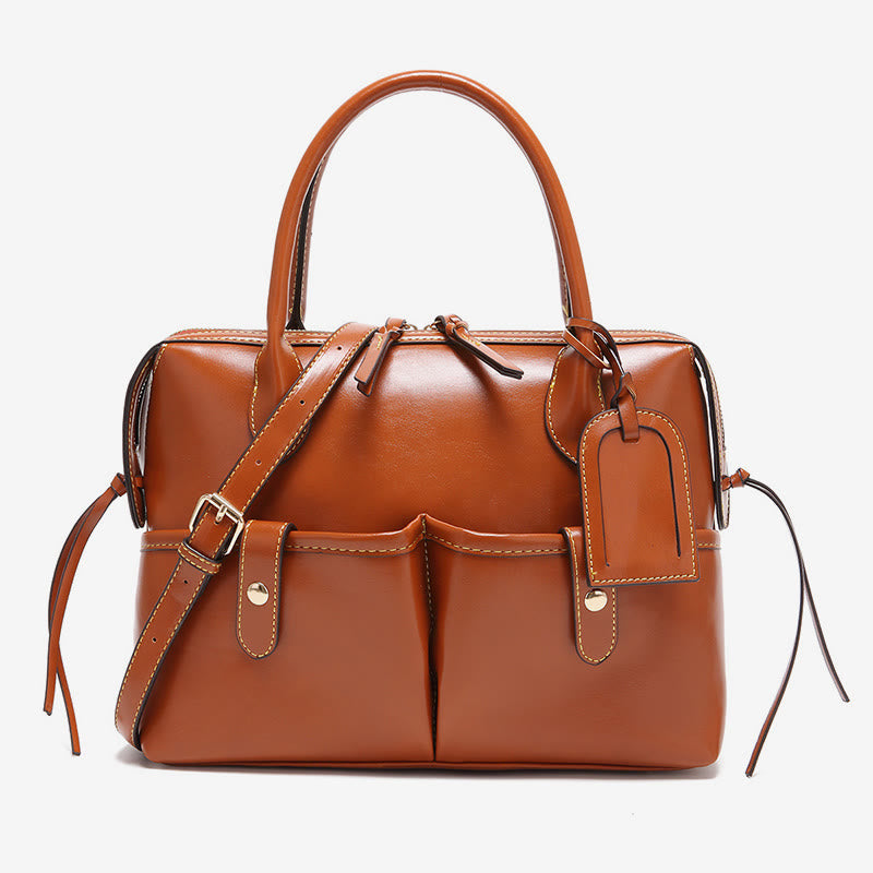 Retro Square Tote For Women Soft Oil Wax Leather Handbag