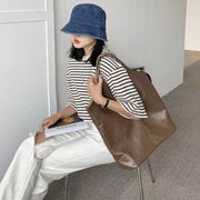 Leather Tote Shoulder Bag for Women Double-side Hobo Purse Bucket Handbag