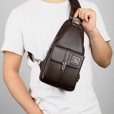 Men Leather Sling Bag Multipurpose Casual Bag Chest Bag Shoulder Bag