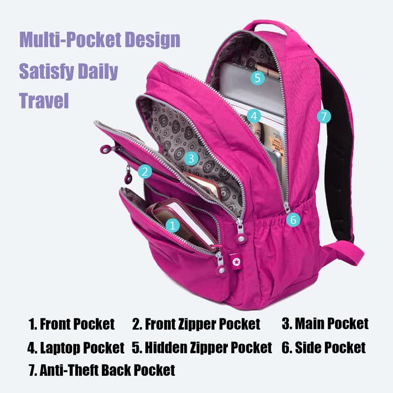 Women Waterproof Nylon Backpack Lightweight Sports Travel Daypack Packback Multi-Color Optionals