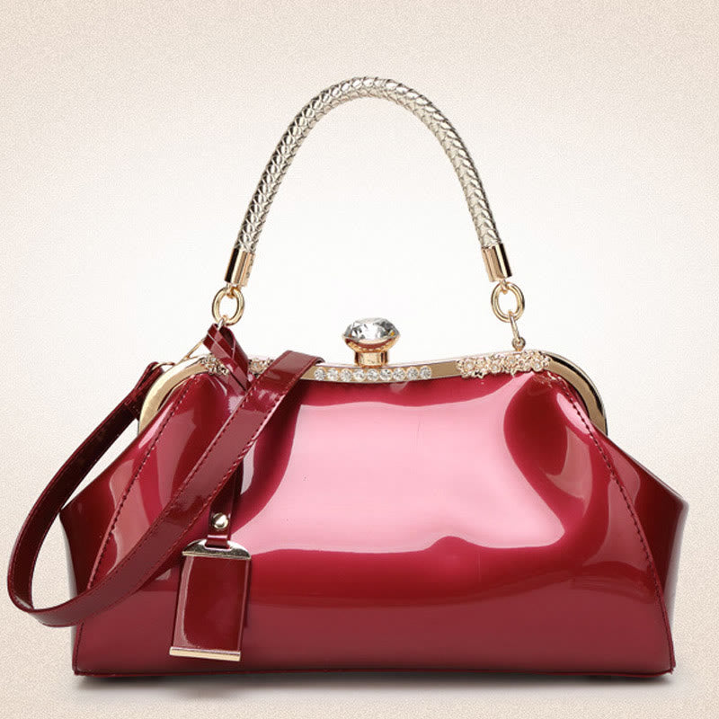 Plain Color Tote Ladies Glossy Patent Leather Crossbody Bag Handbag