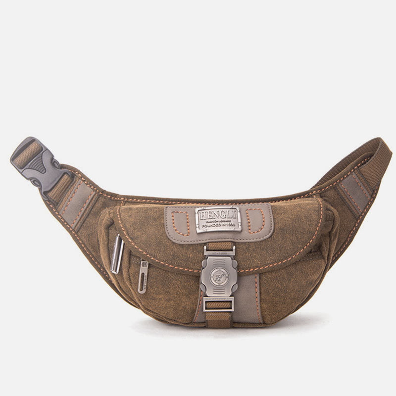 Canvas Waist Pack For Men Retro Small Crossbody Crescent Moon Bag