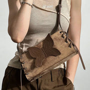 Retro Butterfly Decor Purse Women Vegan Leather Crossbody Bag