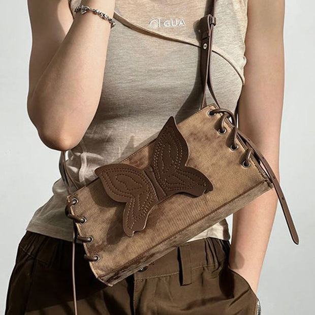 Retro Butterfly Decor Purse Women Vegan Leather Crossbody Bag