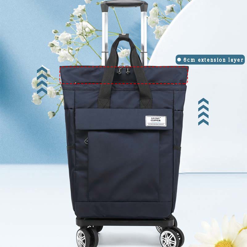 Rolling Tote For Short Travel Lightweight Pull Rod Shopping Handbag