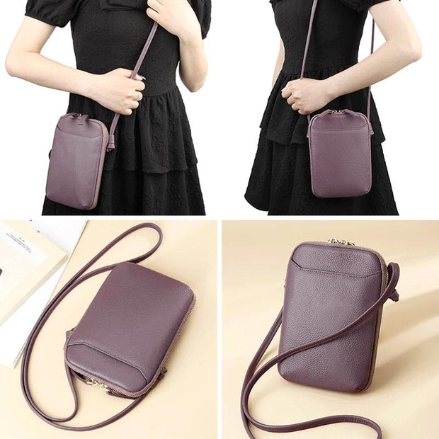 Mini Phone Bag Simple Plaid Crossbody Leather Wallet For Women
